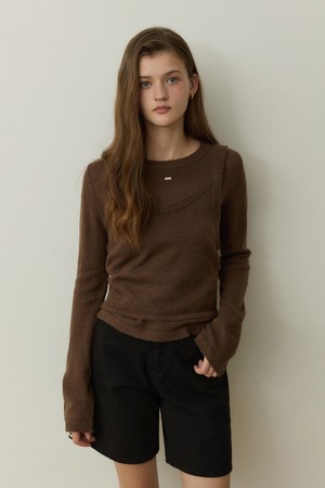 Multi hairy knit bustier set - brown