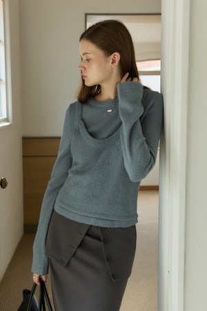 Multi hairy knit bustier set - dustyblue