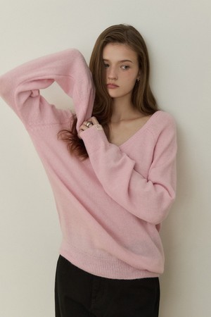 Sensual loose fit reglan v neck knit - pink