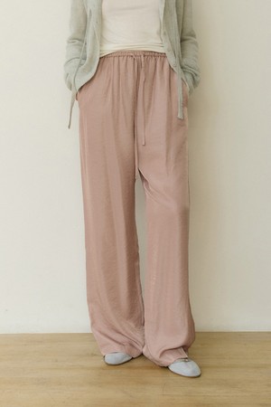 Sheer maxi wide banding pants - ash pink