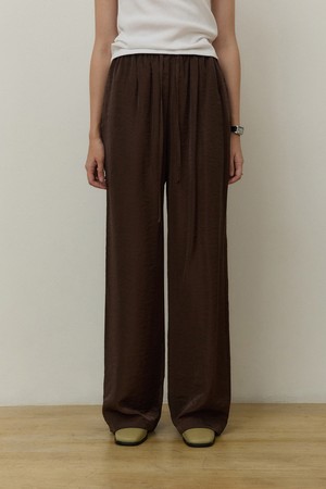Sheer maxi wide banding pants - brown