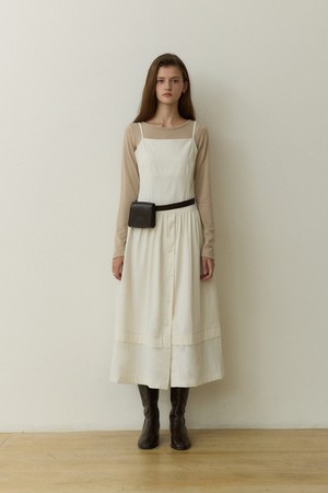Thin line raw rise button long dress - white