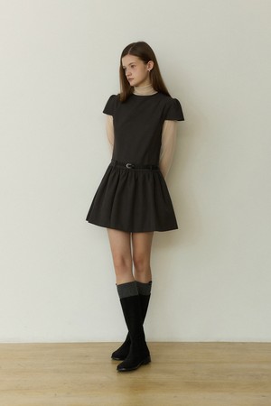 Allure cap flare belted mini dress - black