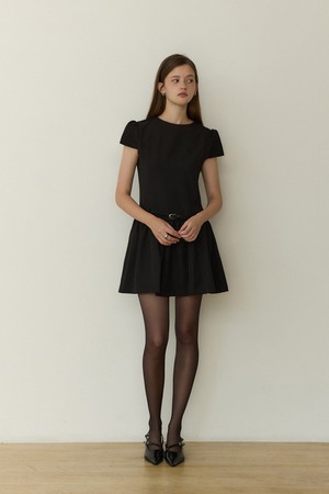 Allure cap flare belted mini dress - black