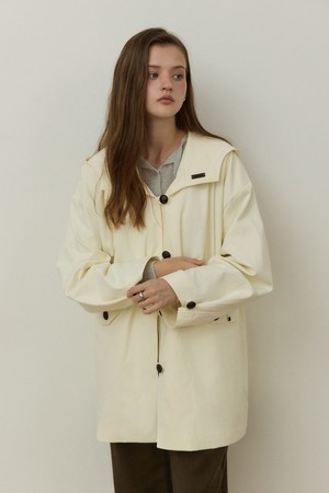 Duffle line overfit hood trench coat - cream