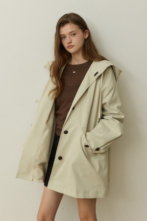 Duffle line overfit hood trench coat - light khaki