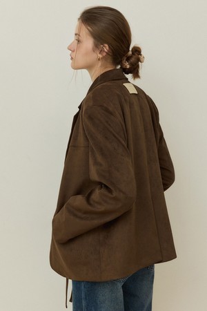 Back label suede jacket - brown