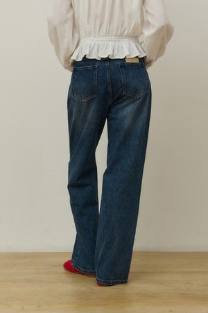 Cat brush washing classic denim pants - blue