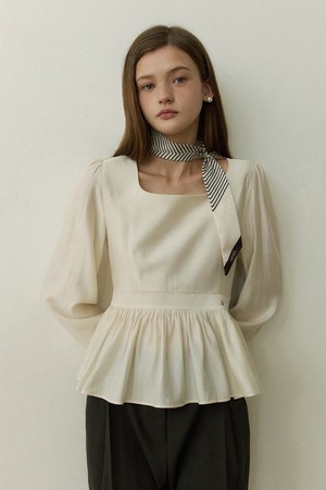 Square neck line ad charm blouse - cream