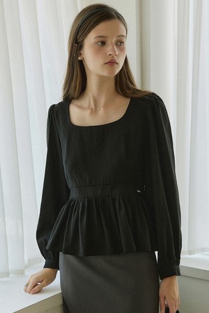 Square neck line ad charm blouse - black