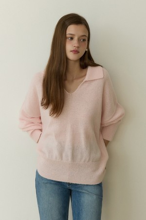 Soft collar over fit knit - pink