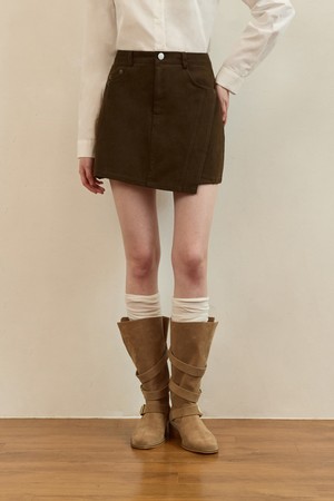Unbalance cut mini skirt - brown
