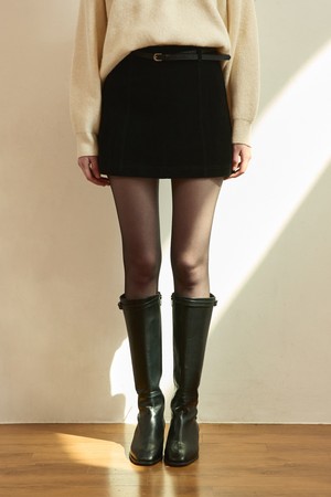 Suede A line mini skirt - black