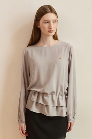 Layered drawstring flare blouse - blue grey