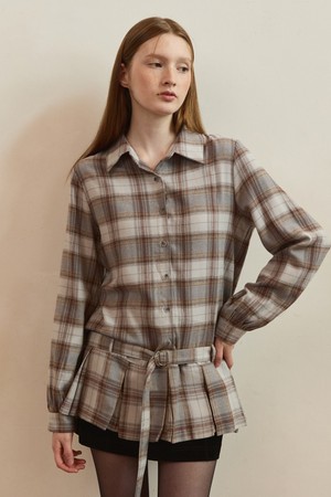 Fancy pleats belted blouse - vintage blue