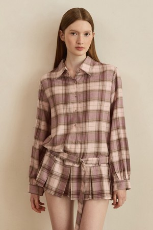 Fancy pleats belted blouse - vintage pink