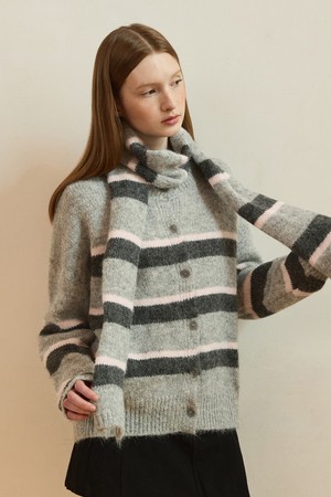 Mix stripe round neck cardigan - 3color