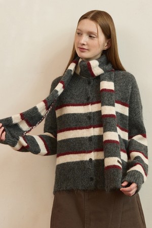 Mix stripe round neck cardigan - 3color
