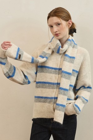 Mix stripe round neck cardigan - 3color