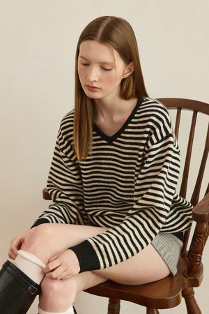 Warm touch stripe v neck knit - 6color
