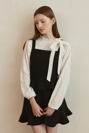 Button double flare line mini dress - black