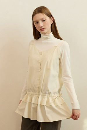 Vintage drawstring layered dress - ivory