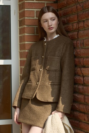 Teddy boucle tweed jacket - brown