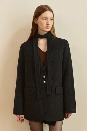 Pebble button handmade wool jacket - charcoal