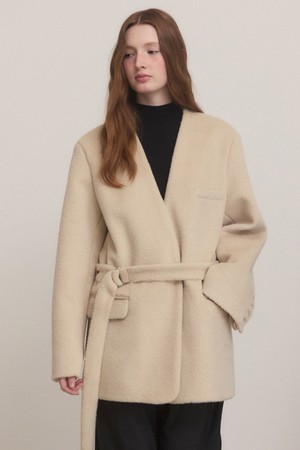 Lap pocket deep v neck midi coat ver.2 - beige