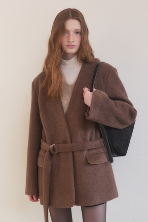 Lap pocket deep v neck midi coat ver.2 - brown