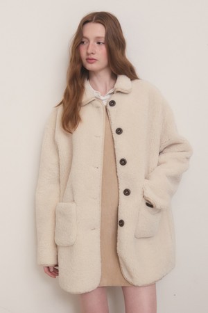 Point suede collar mustang half coat - ivory