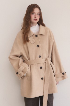 Handmade loose fit balmacaan half coat - beige