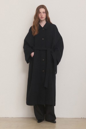 Handmade loose fit long coat - black