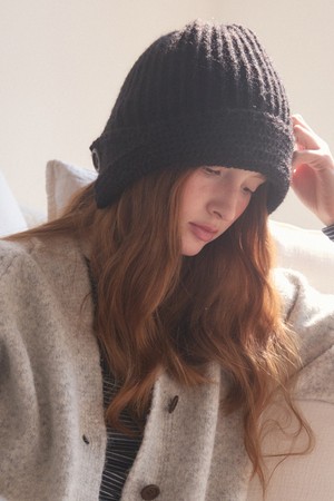 Wood button vintage beanie - 5color