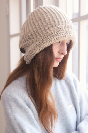 Wood button vintage beanie - 5color