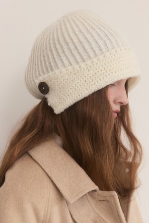 Wood button vintage beanie - 5color