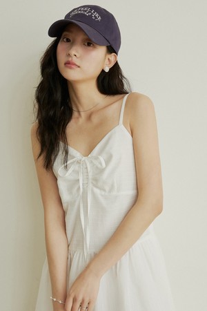 Front drawstring sleeveless long dress - white