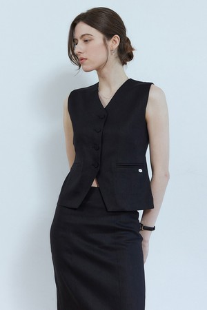 Corn linen sleeveless vest - black