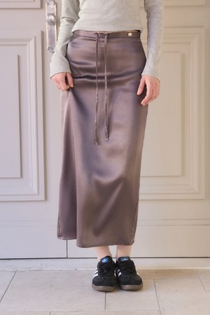Satin long H line skirt - charcoal
