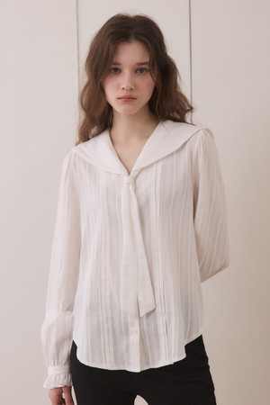 Sailor tie stripe blouse - white