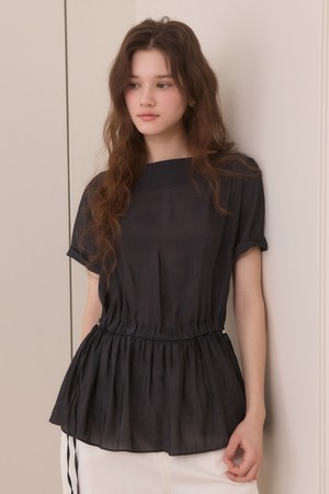 Boat neck sheer string blouse - navy