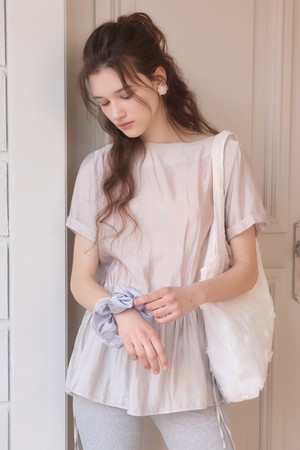 Boat neck sheer string blouse - pinkgrey