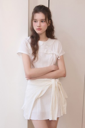 Oblique ribbon mini dress - white