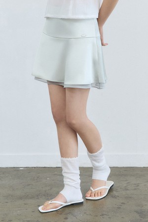 Satin flare layered mini skirt - mint