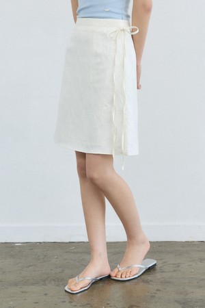 Jacquard satin ribbon midi skirt - cream