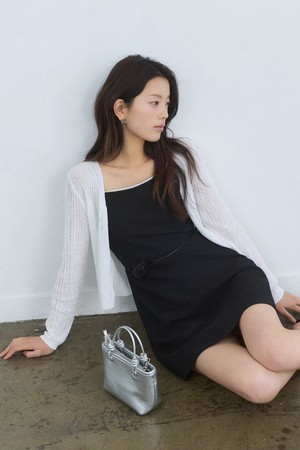 Lace taping mini dress - black