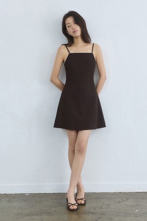 Lace taping mini dress - brown