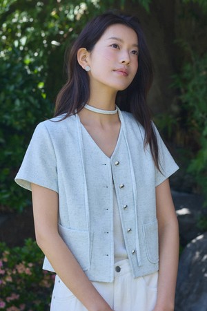 V neck choker half tweed jacket - mint