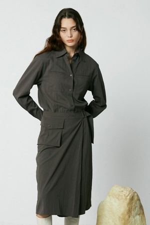 [21FW] FLAP POCKET LONG SHIRT DRESS_Charcoal Gray [U1F0O601/98]