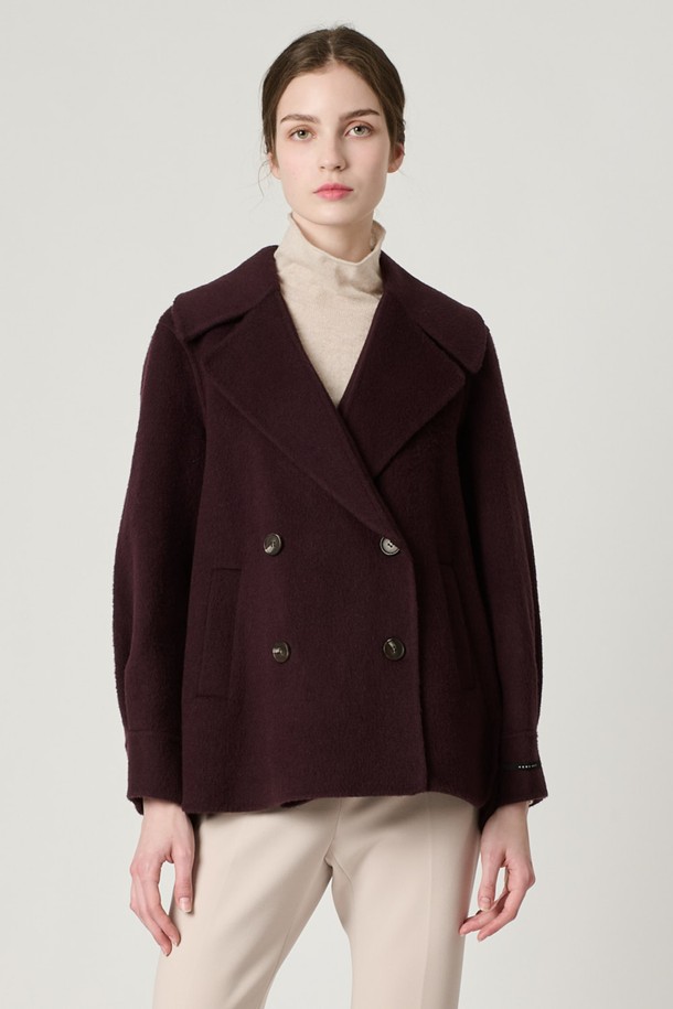 BCBG - 코트 / 패딩 - [22WT] 라마 블랜딩 핸드메이드 코트_Burgundy B2W9G19025